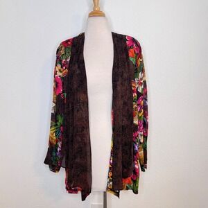 Carole‎ Little Womens Kimono Jacket Cardigan Petite Size 10 Floral Artsy 80s 90s